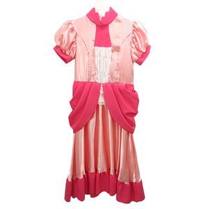 Pink Princess Costume Dress Girls XL Satin Lace Puff Sleeve High Collar Cosplay